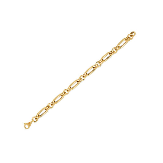 Bracelet italien en or jaune 14 carats avec maillons ronds et trombones alternés (8,00 mm)