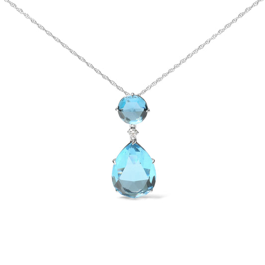 Pendentif en or blanc 18 carats avec accents de diamants, topaze bleue de Londres ronde et topaze bleu ciel taille poire de 45,7 cm (couleur G-H, pureté SI1-SI2)