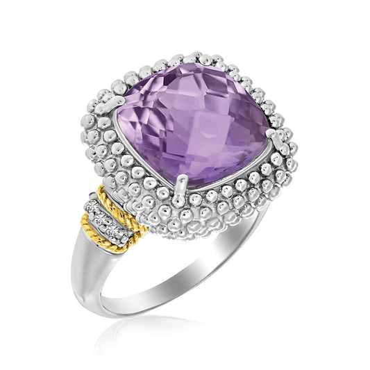 Bague Popcorn en or jaune 18 carats et argent sterling avec accents d'améthyste et de diamants