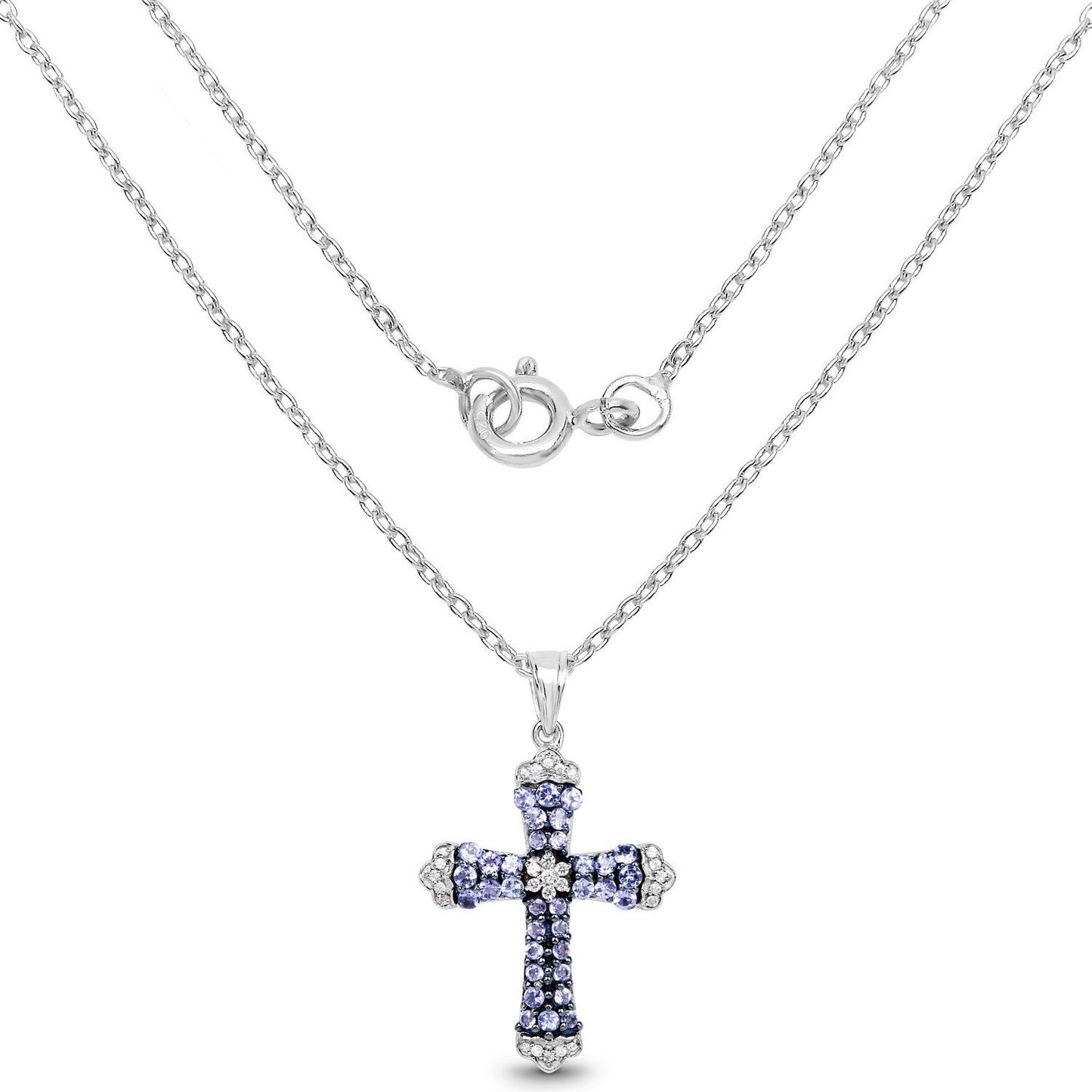 1.84 Carat Genuine Tanzanite and White Zircon .925 Sterling Silver Pendant