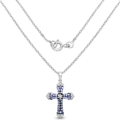 1.84 Carat Genuine Tanzanite and White Zircon .925 Sterling Silver Pendant