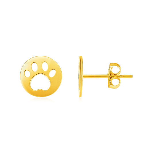 Boucles d'oreilles clous en or jaune 14 carats avec empreintes de pattes