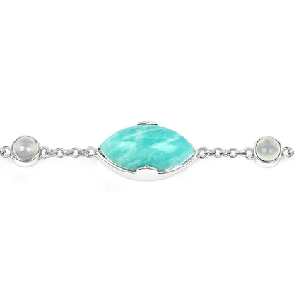 29.70 Carat Genuine Amazonite and White Agate .925 Sterling Silver Bracelet