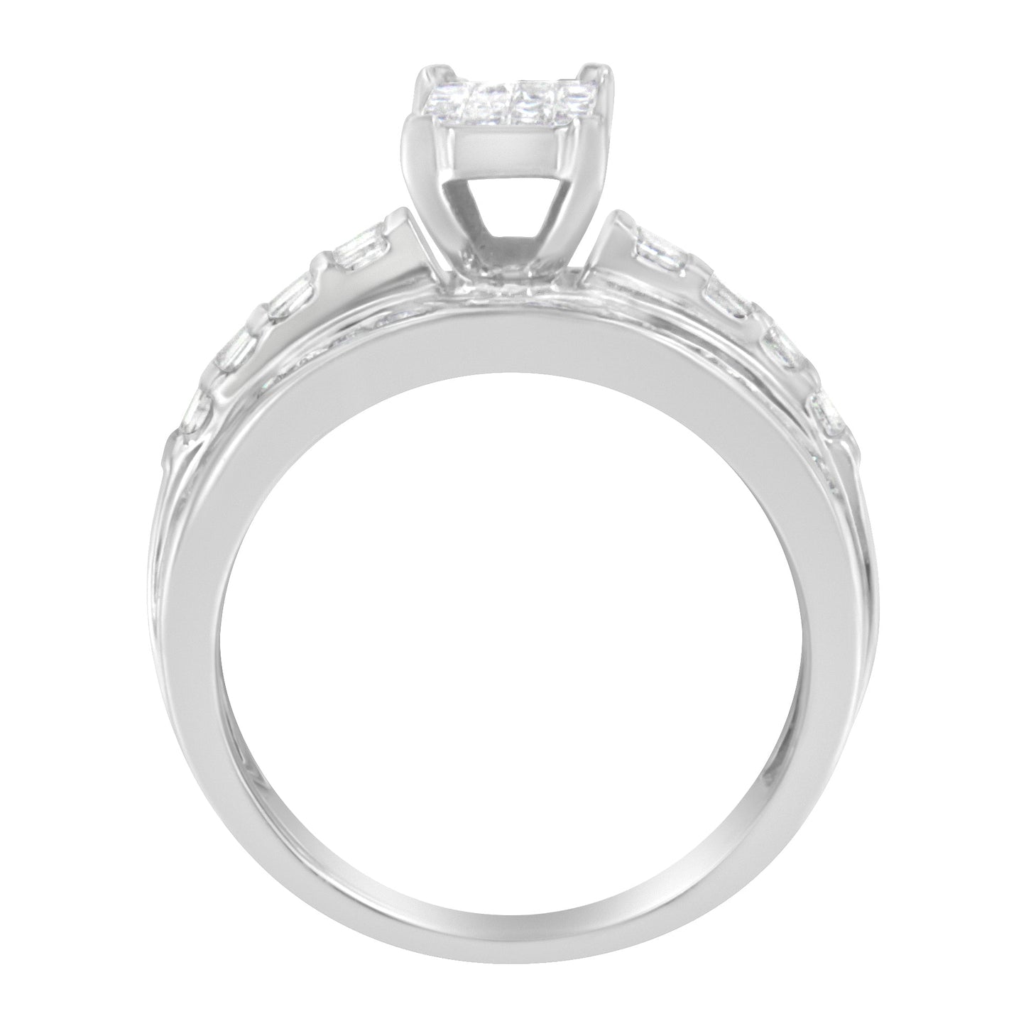 14K White Gold 1.0 Cttw Mixed-Cut Diamond Rectangle Invisible-Set Composite Cluster Ring with Bar- and Channel-Set Band (H-I Color, SI2-I1 Clarity) - Size 7