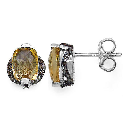 3.14 Carat Genuine Citrine & Black Diamond .925 Sterling Silver Earrings
