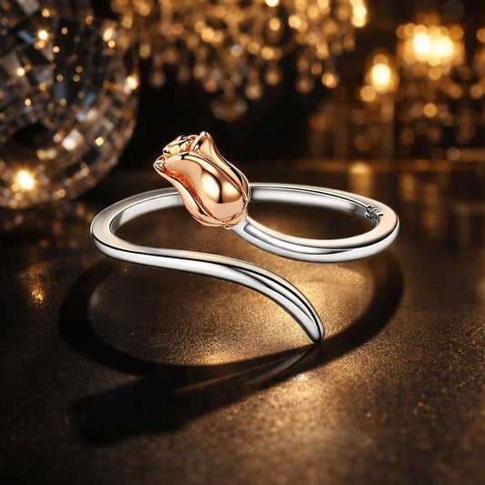 925 Sterling Silver Ring with Rose Gold and Platinum Plating, 0.4*0.6cm for Women