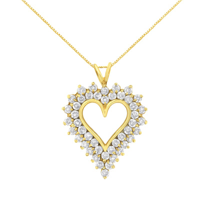 14K Yellow Gold .925 Sterling Silver 4 cttw Round-cut Diamond Cluster Heart Pendant Necklace (K-L Color, I1-I2 Clarity)