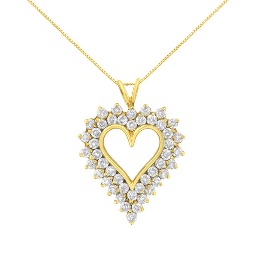 Collier pendentif cœur en or jaune 14 carats et argent sterling .925 serti de diamants ronds en grappe de 4 carats (couleur K-L, pureté I1-I2)