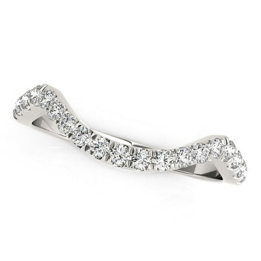 Alliance de mariage moderne incurvée en or blanc 14 carats avec diamants pavés (0,20 carat total)