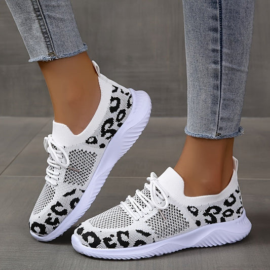 Zapatillas de deporte con cordones con estampado de leopardo para mujer