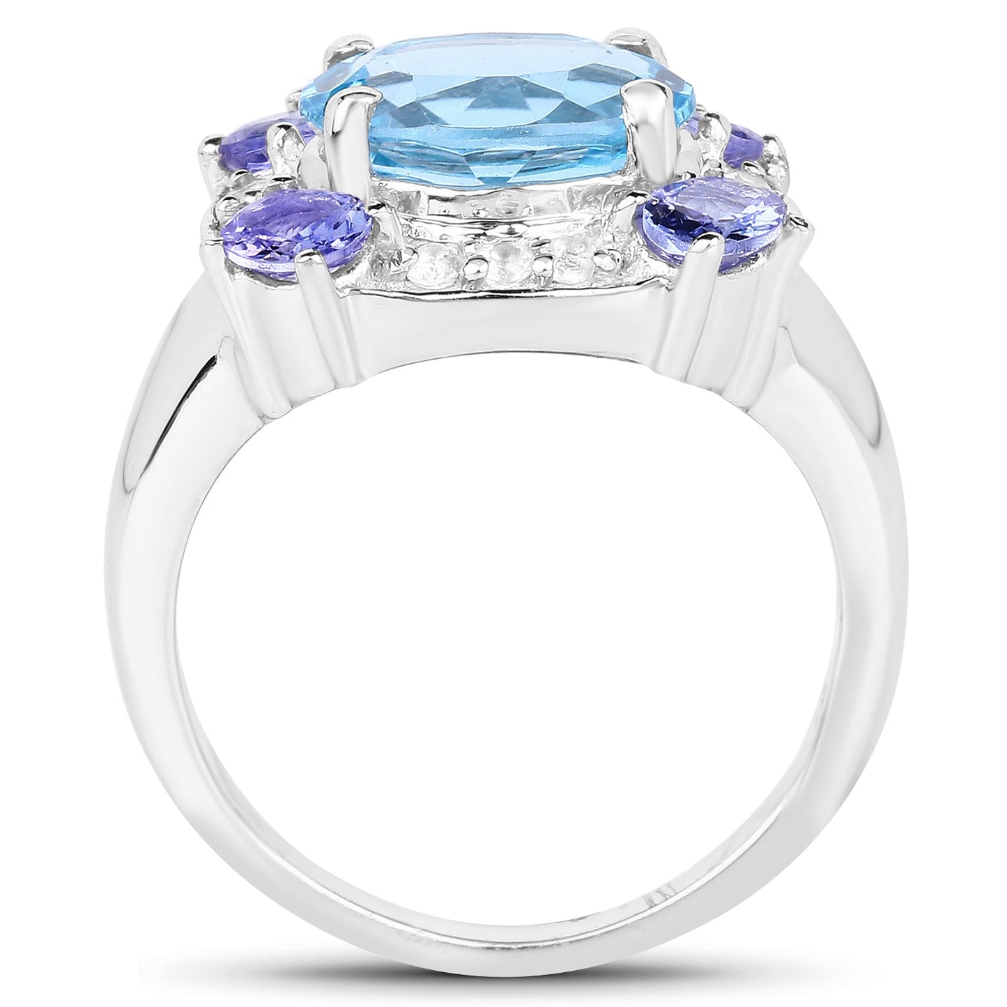 4.13 Carat Genuine Swiss Blue Topaz, Tanzanite & White Topaz .925 Sterling Silver Ring