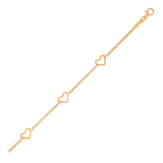 Bracelet enfant en or jaune 14 carats avec cœurs
