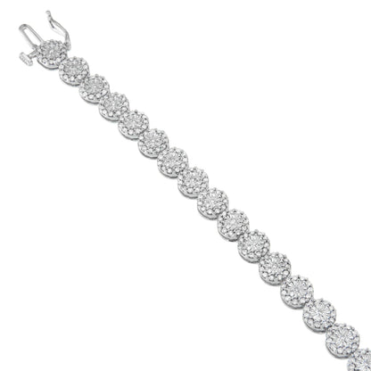14K White Gold 2.00 Cttw Diamond Halo Link Tennis Bracelet (H-I Color, I1-I2 Clarity) - 7" Inches