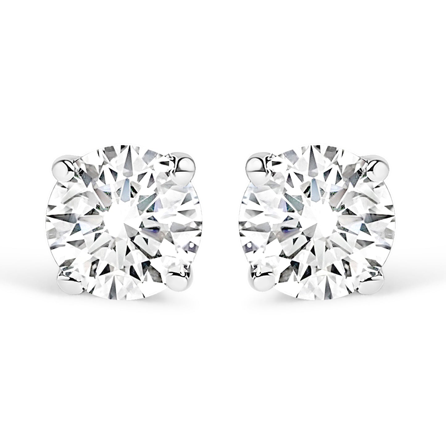 AGS Certified 14K White Gold 1.0 cttw 4-Prong Set Brilliant Round-Cut Solitaire Diamond Push Back Stud Earrings (F-G Color, I1-I2 Clarity)