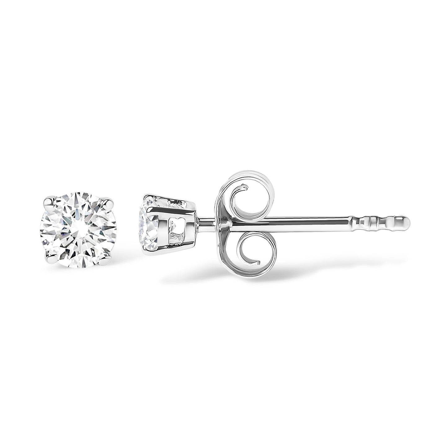 AGS Certified 14K White Gold 1.0 Cttw 4-Prong Set Brilliant Round-Cut Solitaire Diamond Push Back Stud Earrings (G-H Color, SI2-I1 Clarity)