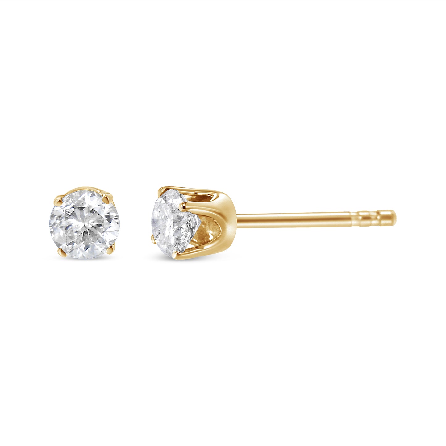 AGS Certified 14K Yellow Gold 1/2 Cttw 4 Prong Set Brilliant Round-Cut Solitaire Diamond Push Back Stud Earrings (O-P, Color, SI2-I1 Clarity)