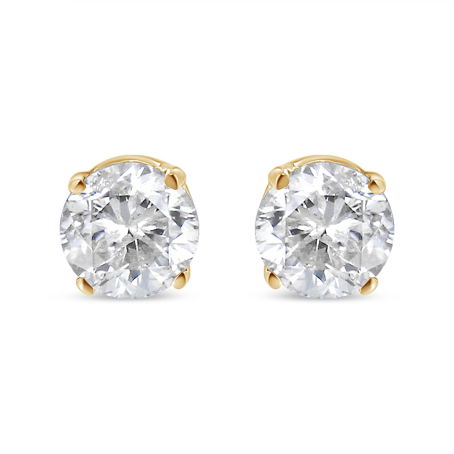 AGS Certified 14K Yellow Gold 1/2 Cttw 4 Prong Set Brilliant Round-Cut Solitaire Diamond Push Back Stud Earrings (O-P, Color, SI2-I1 Clarity)