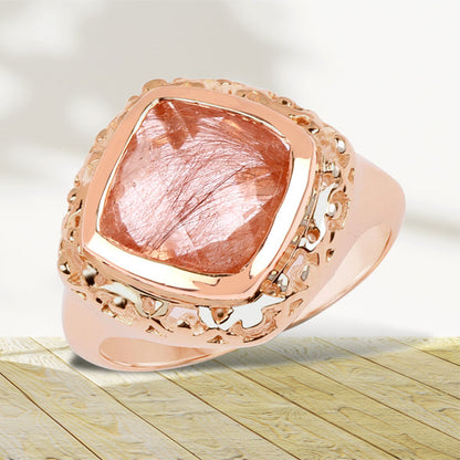 14K Rose Gold Plated 3.25 Carat Genuine Pink Rutile .925 Sterling Silver Ring