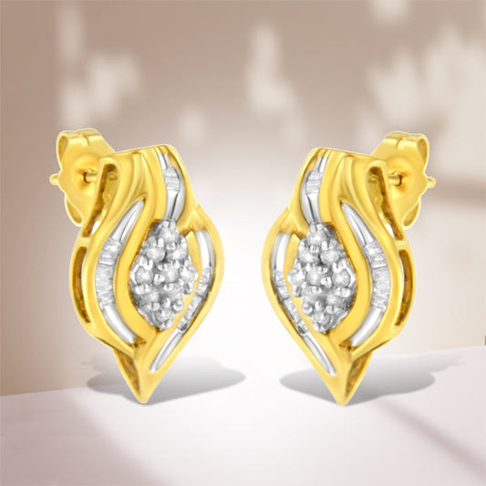 Boucles d'oreilles clous en or jaune 10K, diamants ronds (1/3 carats au total), grappe et spirale (pureté J-K, couleur I2-I3)