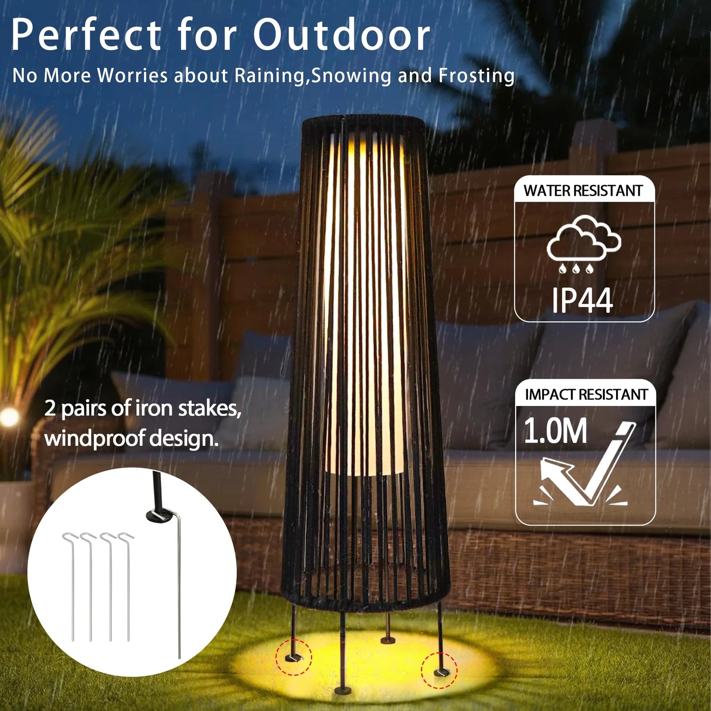 2 Piece Solar Powered Lantern Wicker Solar Patio Lamp Black
