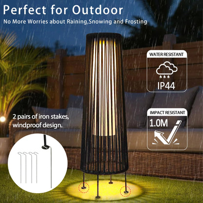 2 Piece Solar Powered Lantern Wicker Solar Patio Lamp Black