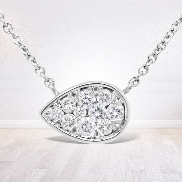 14K White Gold 1/4 Cttw Round Diamond Composite Teardrop Shape 18" Pendant Necklace - (G-H Color, SI2-I1 Clarity)