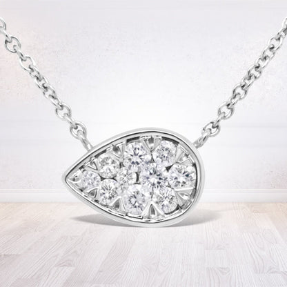 14K White Gold 1/4 Cttw Round Diamond Composite Teardrop Shape 18" Pendant Necklace - (G-H Color, SI2-I1 Clarity)