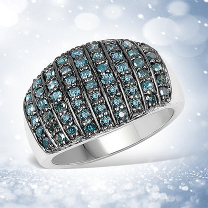 0.83 Carat Genuine Blue Diamond and White Diamond .925 Sterling Silver Ring