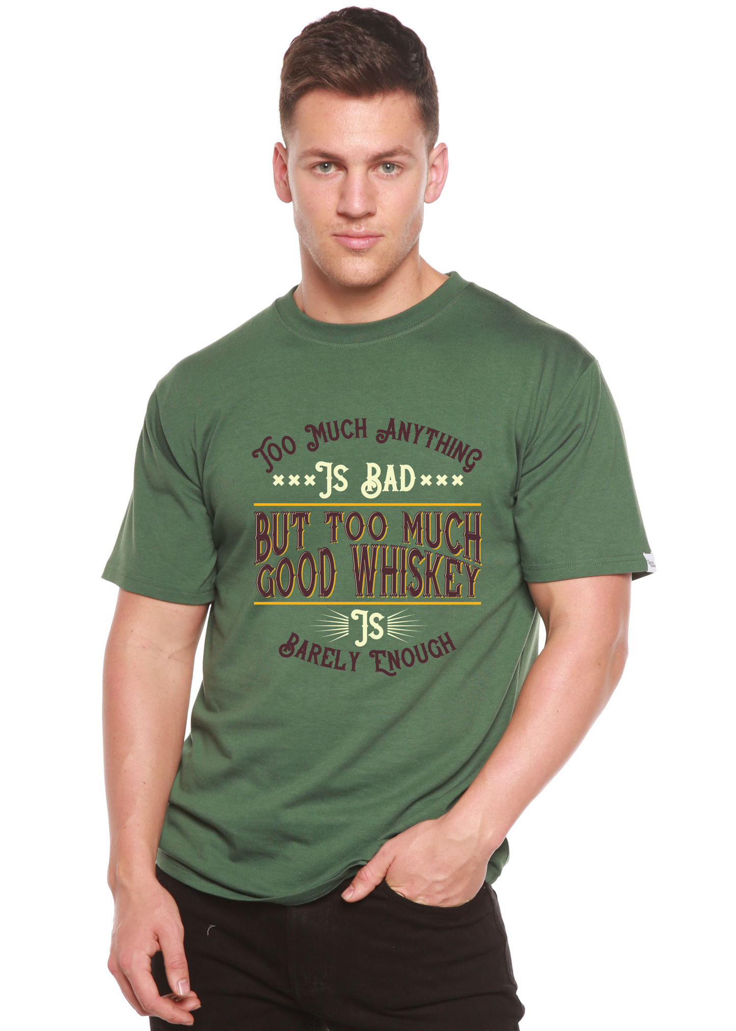 But Too Much Good Whiskey Men's Bamboo Viscose/Organic Cotton Short Sleeve Graphic T-Shirt
