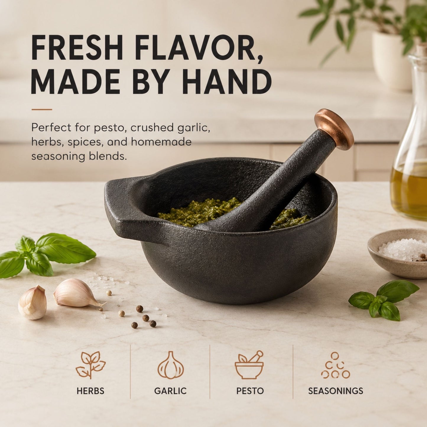Enameled Cast Iron Mortar & Pestle Set, 2-Cup