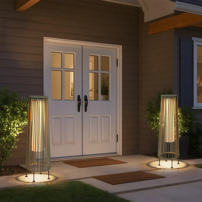 2 Piece Solar Powered Lantern Wicker Solar Patio Lamp Grey