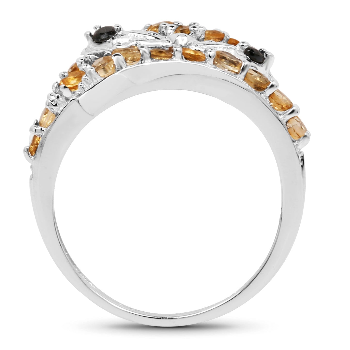 1.00 Carat Genuine Citrine & Black Spinel .925 Sterling Silver Ring