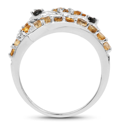 1.00 Carat Genuine Citrine & Black Spinel .925 Sterling Silver Ring