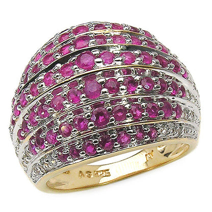 14K Yellow Gold Plated 2.94 Carat Genuine Ruby & White Topaz .925 Sterling Silver Ring