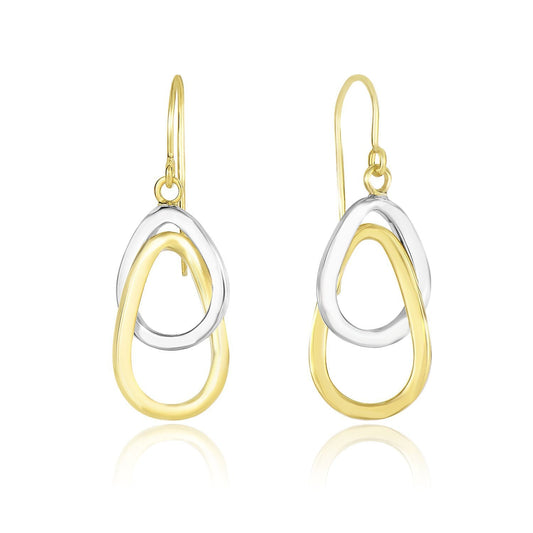Boucles d'oreilles pendantes en forme de goutte d'eau ouverte entrelacée en or bicolore 14 carats