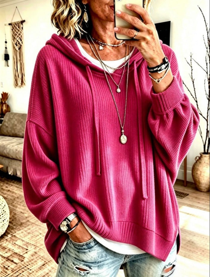 2026 European And American Women's Fashion Amazon Independent Store Hooded Drawstring Woven Corduroy Sweatshirt Jacket Loose Top