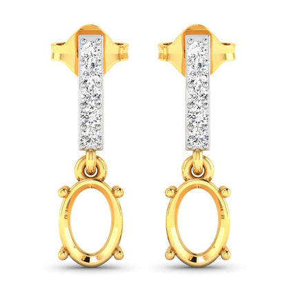 0.14 Carat Genuine White Diamond 14K Yellow Gold Semi Mount Earrings - holds 7x5mm Oval Gemstones