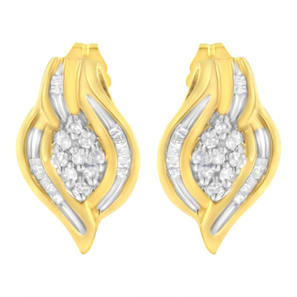 10K Yellow Gold 1/3 cttw Round-Cut Diamond Cluster and Swirl Stud Earrings (J-K Clarity, I2-I3 Color)