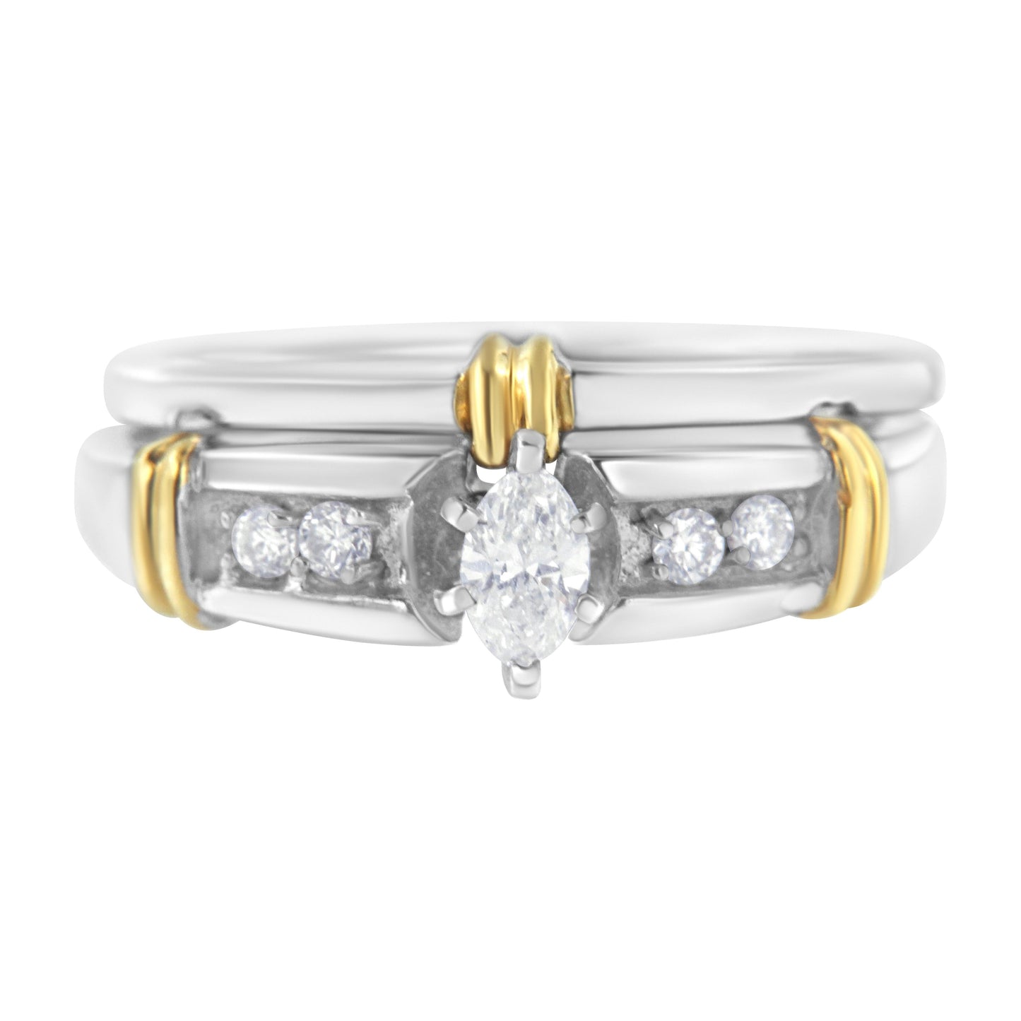14K Yellow and White Gold 1/3 Cttw Marquise Diamond Cocktail Engagement Ring Set (H-I Color, SI1-SI2 Clarity) - Size 7