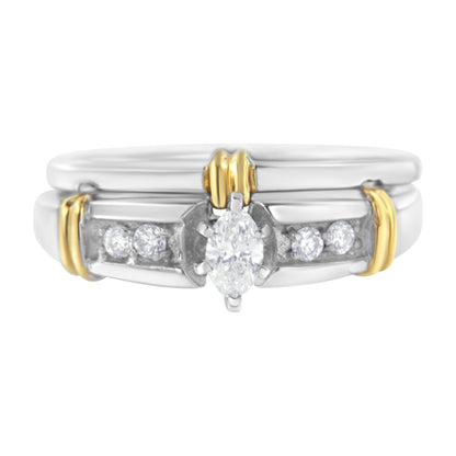 14K Yellow and White Gold 1/3 Cttw Marquise Diamond Cocktail Engagement Ring Set (H-I Color, SI1-SI2 Clarity) - Size 7