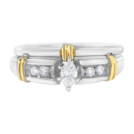 Ensemble de bague de fiançailles cocktail en or jaune et blanc 14 carats avec diamants marquise 1/3 Cttw (couleur H-I, pureté SI1-SI2) - Taille 7