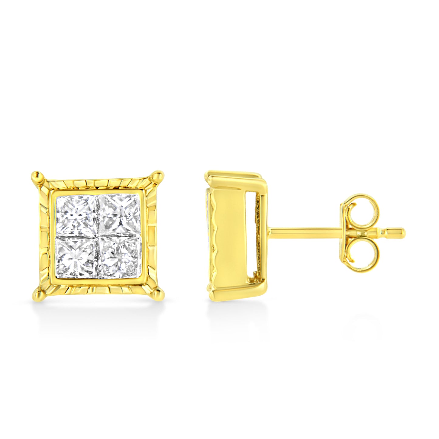 14K Yellow Gold 1 Cttw Princess Cut Diamond Square Stud Earrings