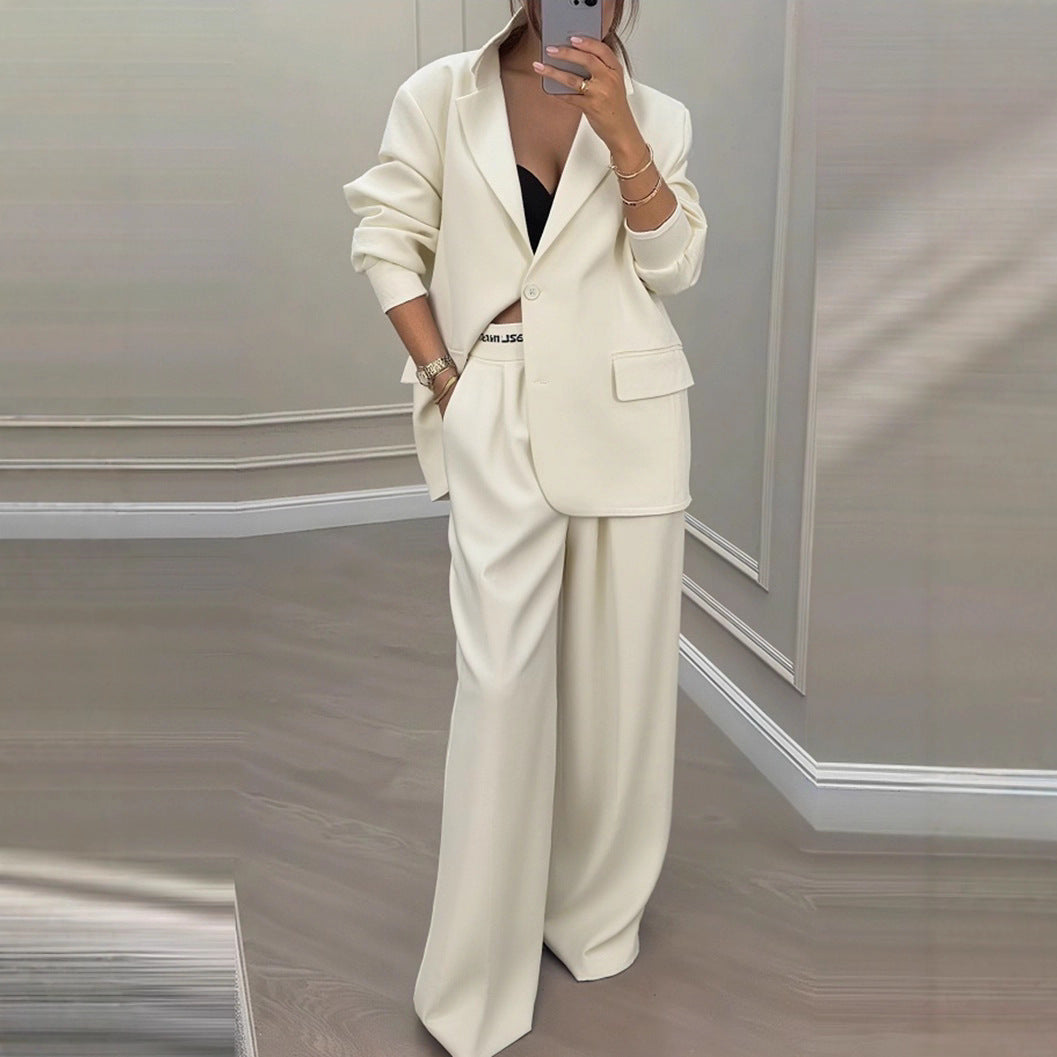 European And American Cross-Border 2026 Autumn And Winter New Women's Clothing Amazon Style Long-Sleeve Jacket Casual Wide-Leg Pants Suit Set