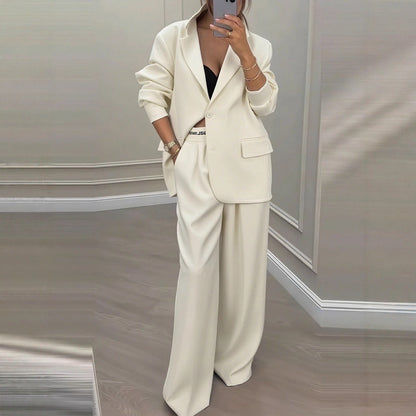 European And American Cross-Border 2026 Autumn And Winter New Women's Clothing Amazon Style Long-Sleeve Jacket Casual Wide-Leg Pants Suit Set