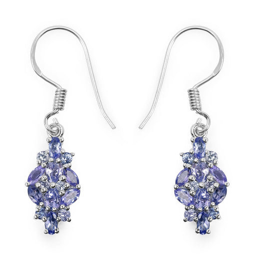 Boucles d'oreilles en tanzanite véritable 2,04 carats et argent sterling 925