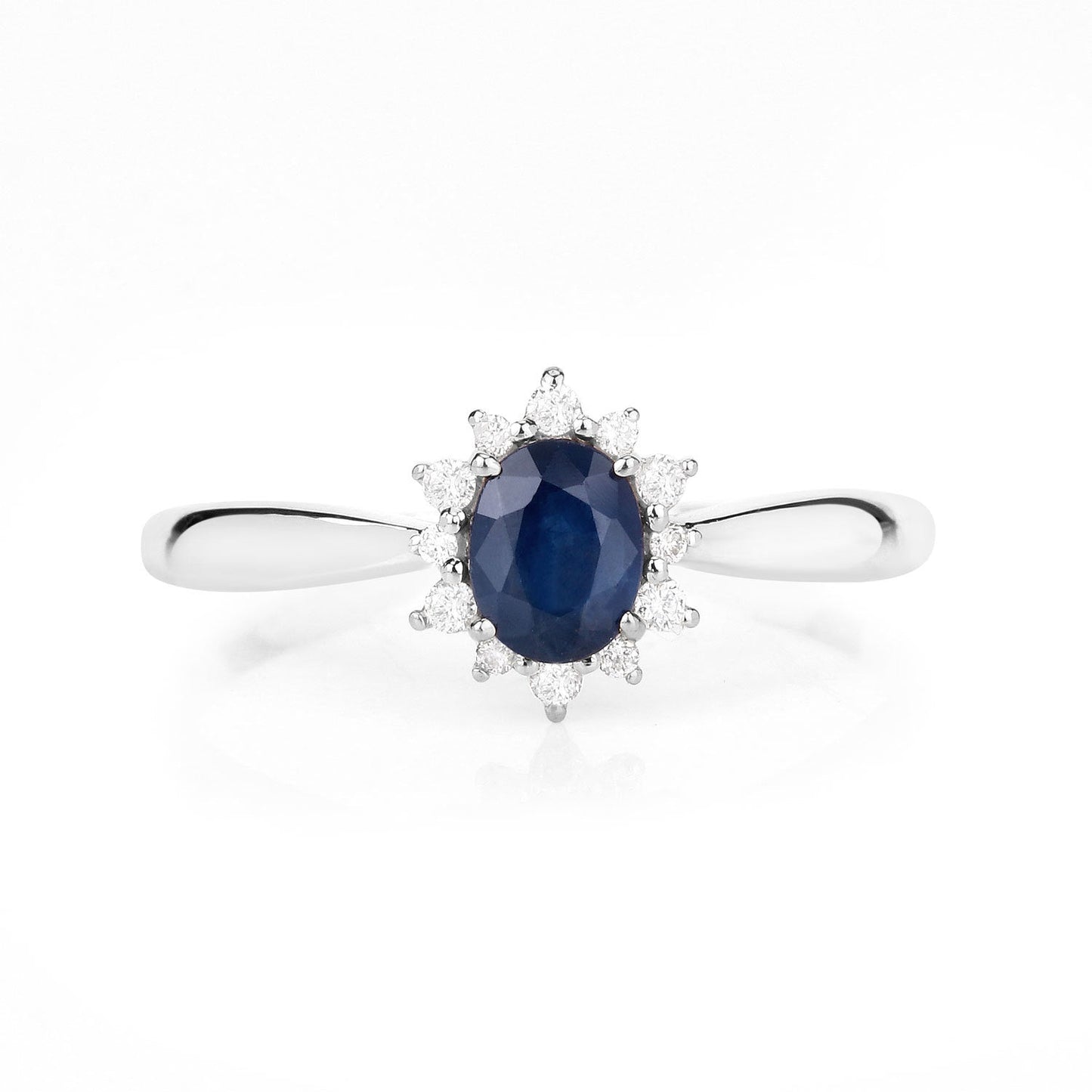 0.44 Carat Genuine Blue Sapphire and White Diamond 14K White Gold Ring