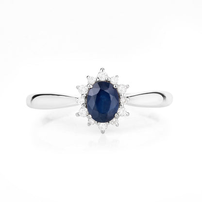 0.44 Carat Genuine Blue Sapphire and White Diamond 14K White Gold Ring
