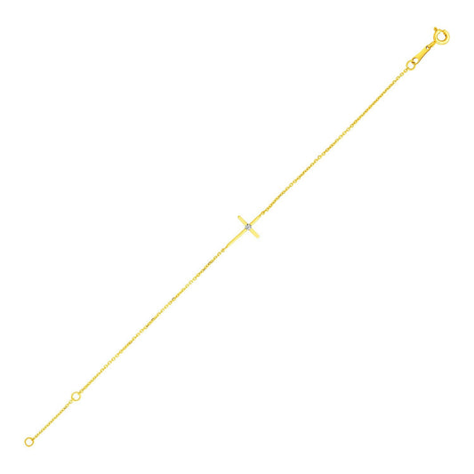 Bracelet Enfant 14 carats or jaune 5 1/2 pouces avec croix