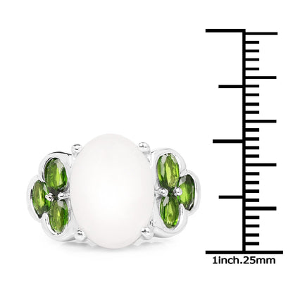 4.52 Carat Genuine Opal and Chrome Diopside .925 Sterling Silver Ring