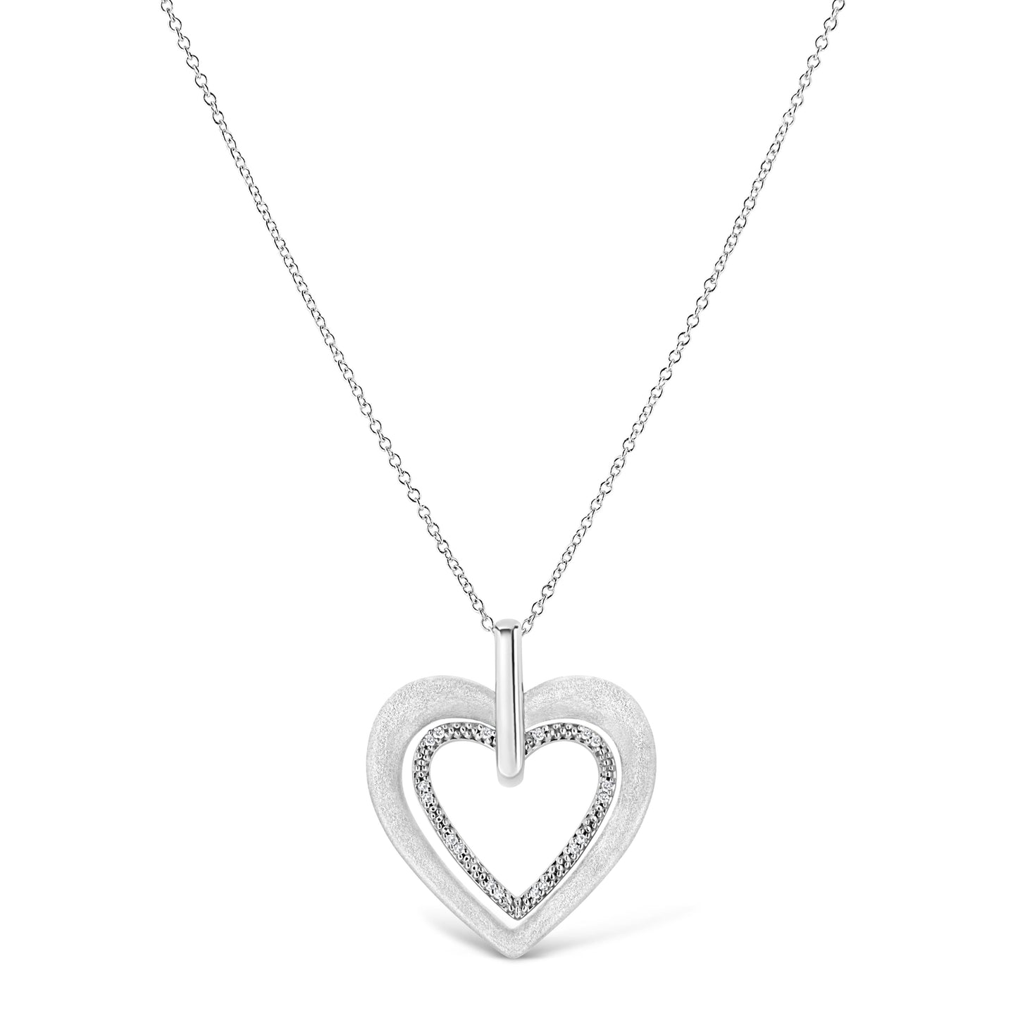 .925 Sterling Silver Prong-Set Diamond Accent Double Heart 18" Pendant Necklace (I-J Color, I1-I2 Clarity)